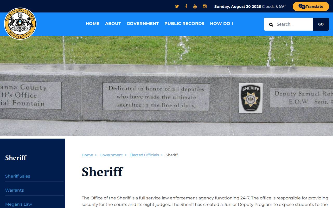 Lackawanna County Sheriff's Office official page for county record contacts